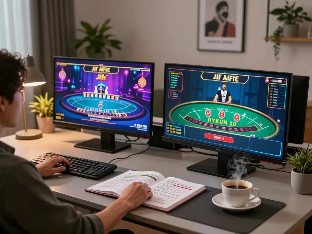 Player engaging in jilipinas link with dynamic online poker game at a stylish home setup.