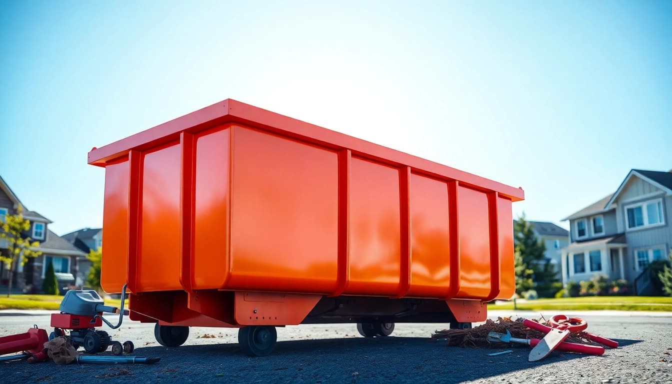 Engaging view of dumpster rental service Edmonton AB, showcasing a bright orange dumpster ready for use.