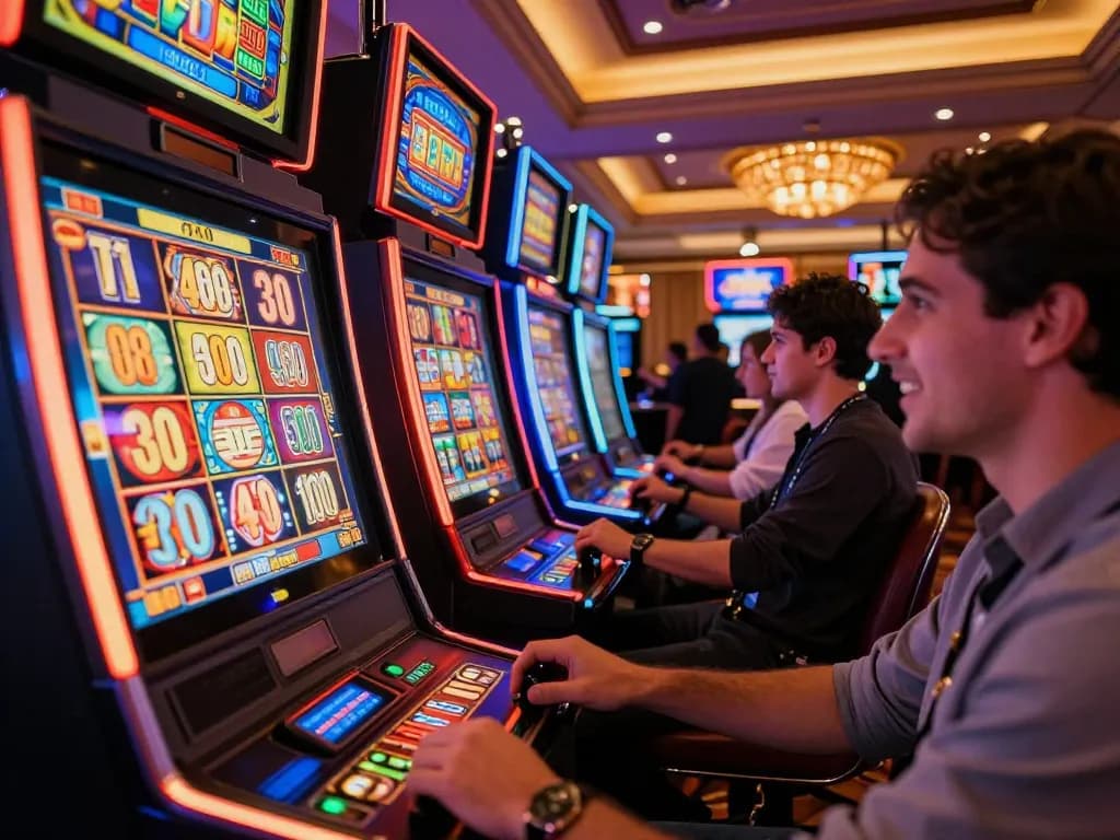 Celebrating a win at slot bet 400 machine in a vibrant casino atmosphere.
