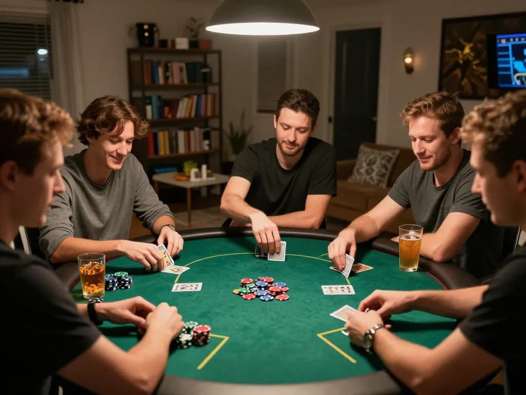 Friends enjoying an exciting poker night at home with fly 88-inspired gameplay strategies and engaging moments