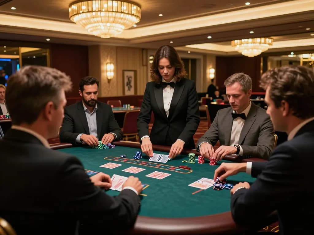 Engage in an exciting game of blackjack at lc88, where players strategize their bets in a luxurious casino setting
