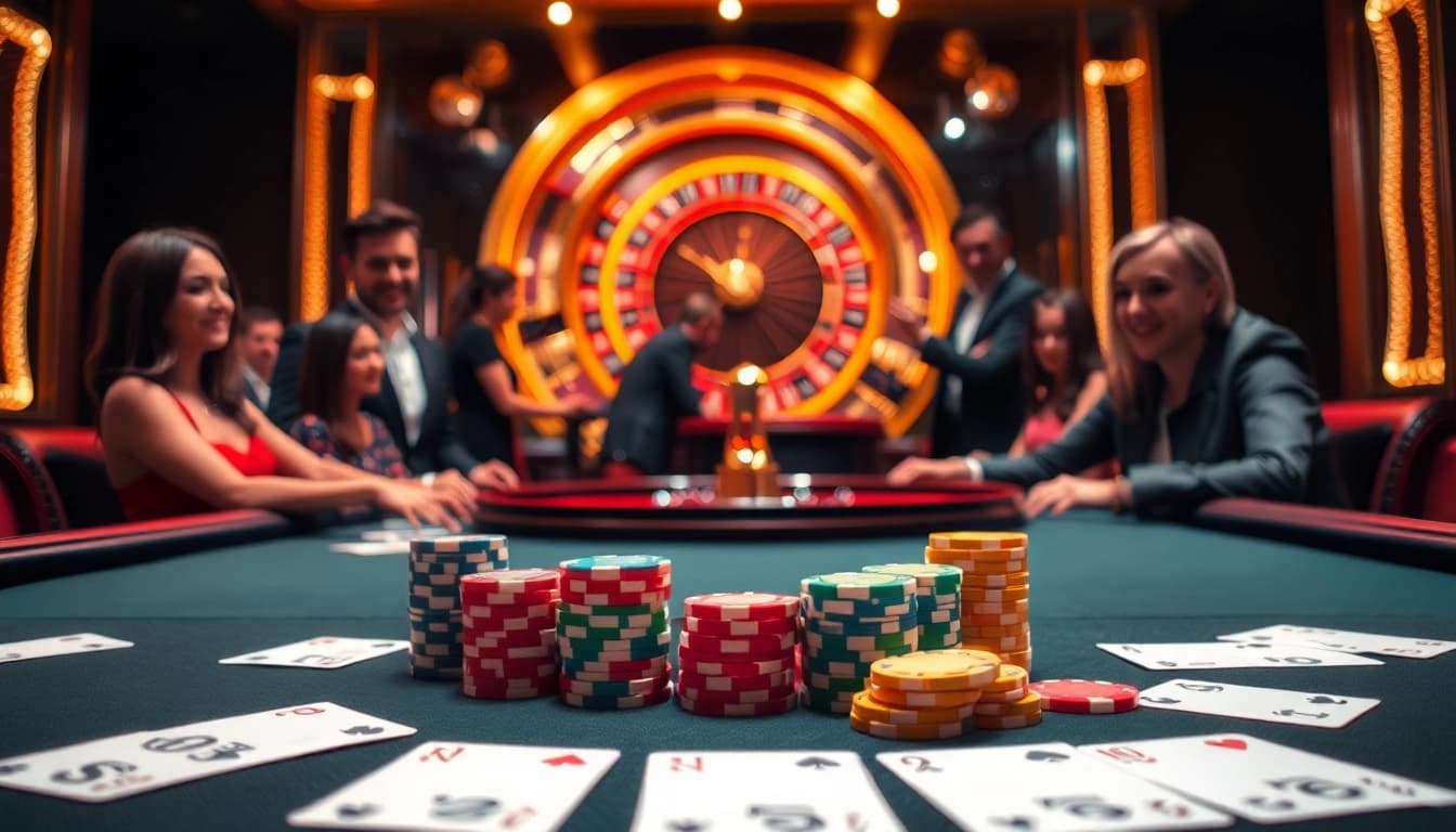 Rasakan aksi kit4d toto bersama para pemain di meja poker mewah dengan roda roulette yang menyala.