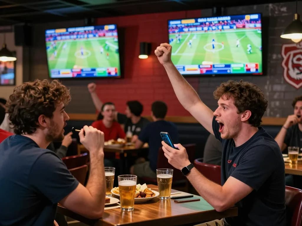 Fans engaging in F8BET sports betting while watching live games on multiple screens