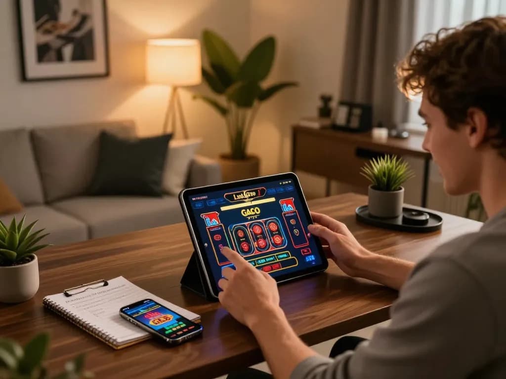 Engaging gameplay on Link Gaco casino app with stylish home gaming setup and strategic elements present.