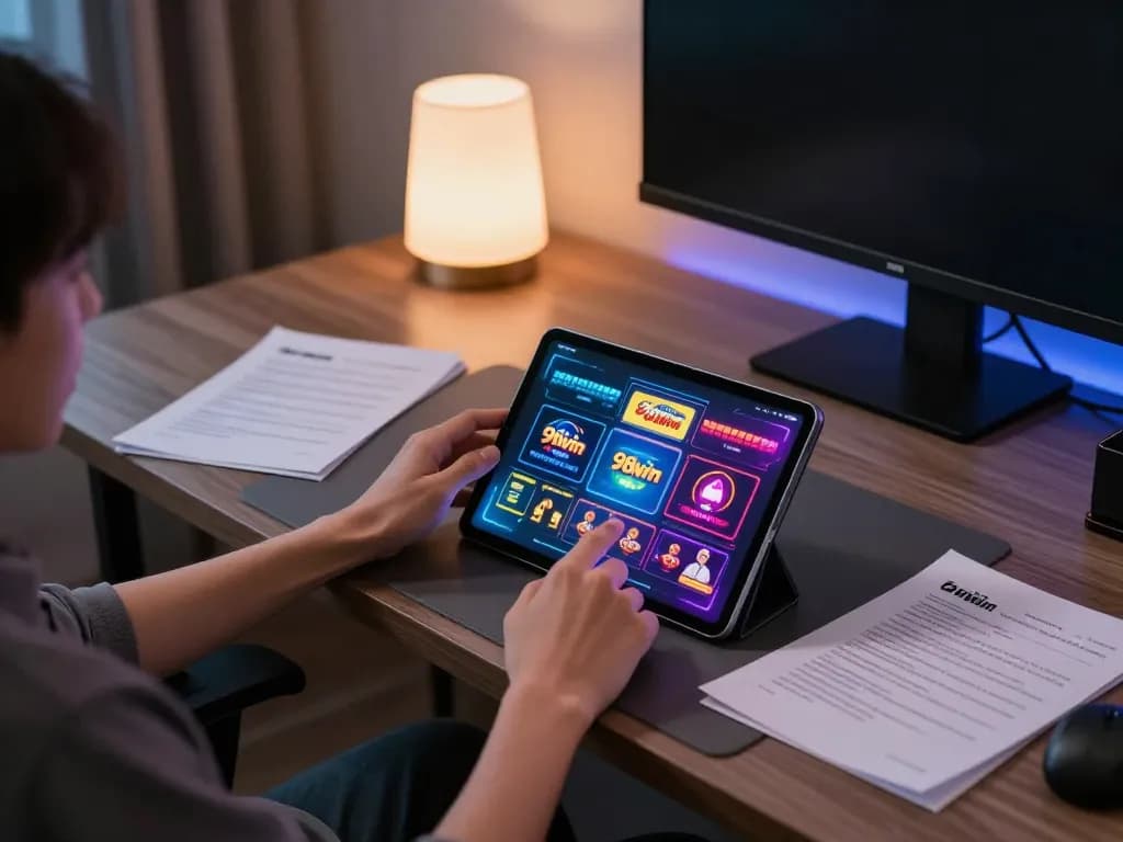 Engaging with the 98win app in a modern setup, showcasing online gambling strategies