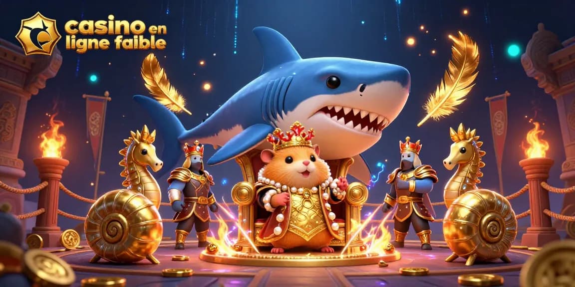 Explorez l'univers des jeux avec casino en ligne fiable et un roi hamster couronné, entouré de gardes et d'éléments de jeu.