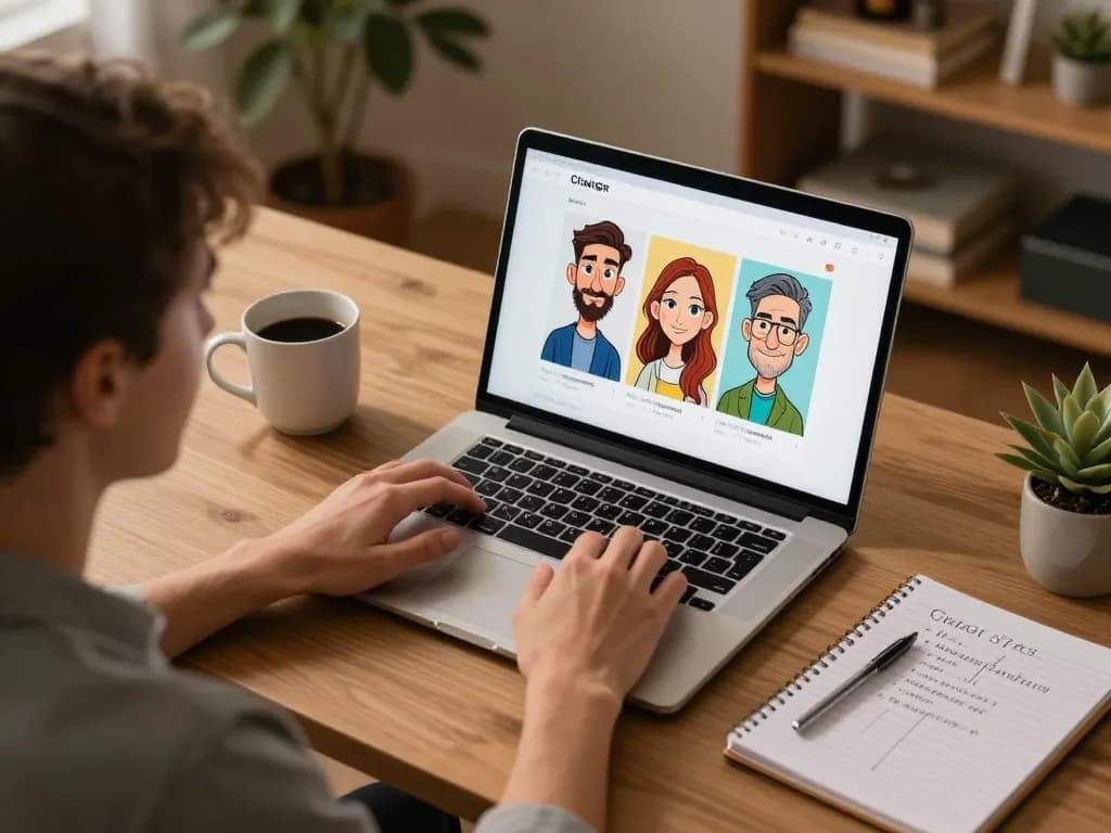 Creating a Chatgpt caricature during an online gaming session with colorful artworks displayed.