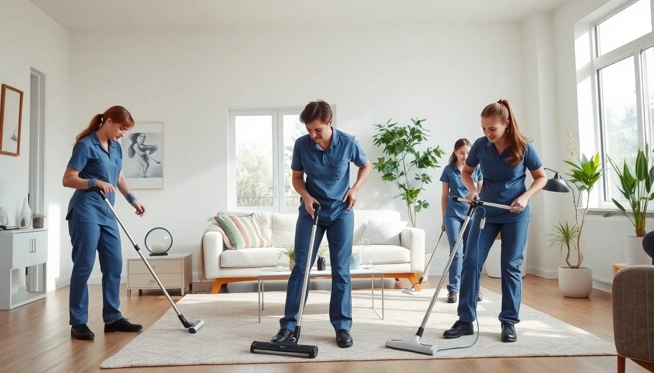 Efficient cleaning services calgary team working in a bright, organized living space.