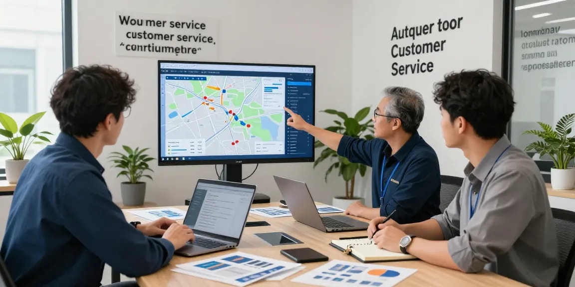 Dynamic meeting showcasing Local SEO for contractors strategies in a busy office environment