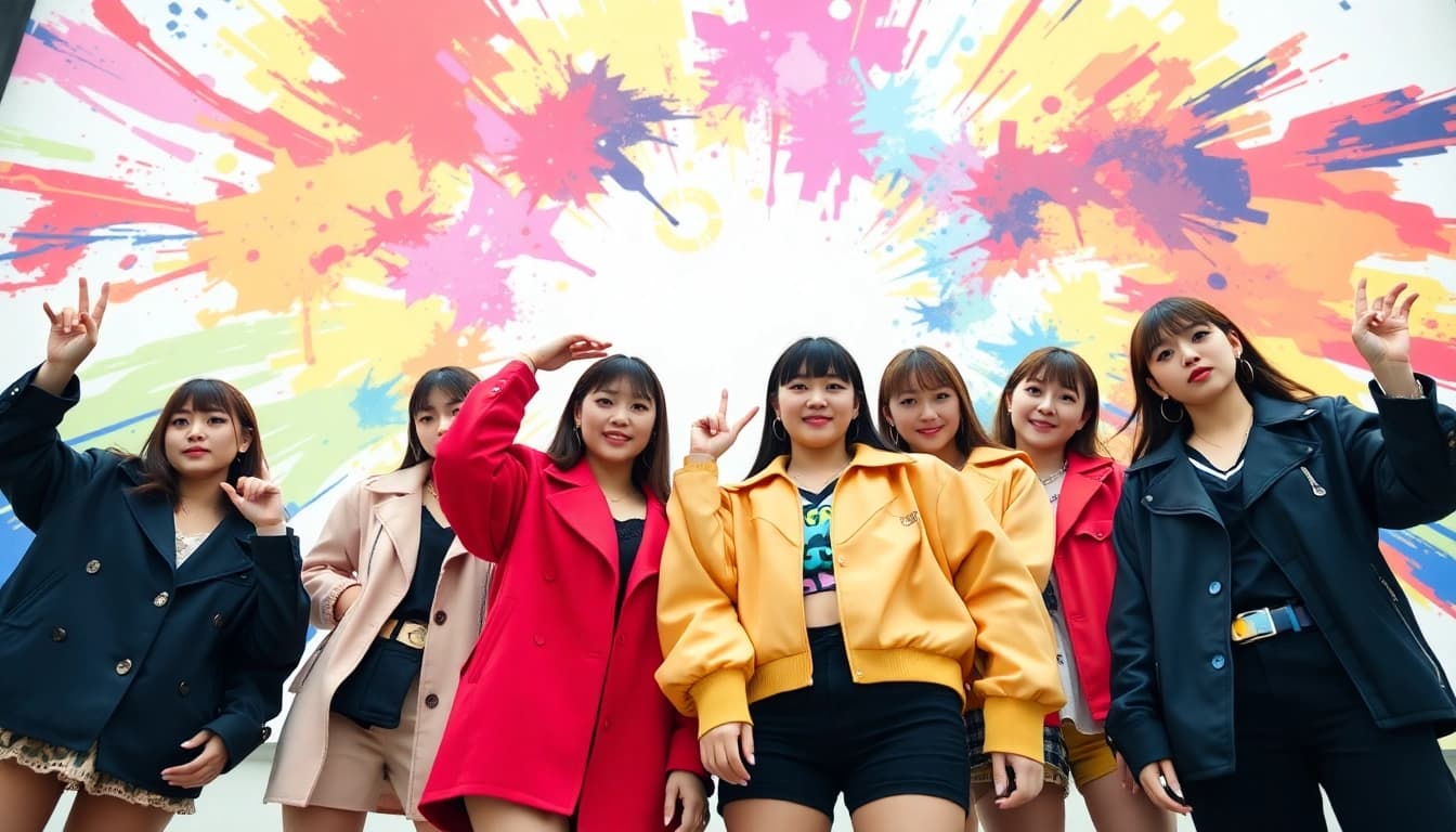 Engaging visual showcasing the blackpink members in dynamic poses and vibrant outfits.
