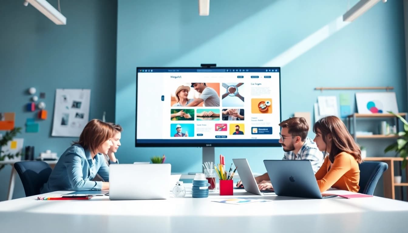 Optimizing Marketing strategies through web design collaboration in a modern workspace.