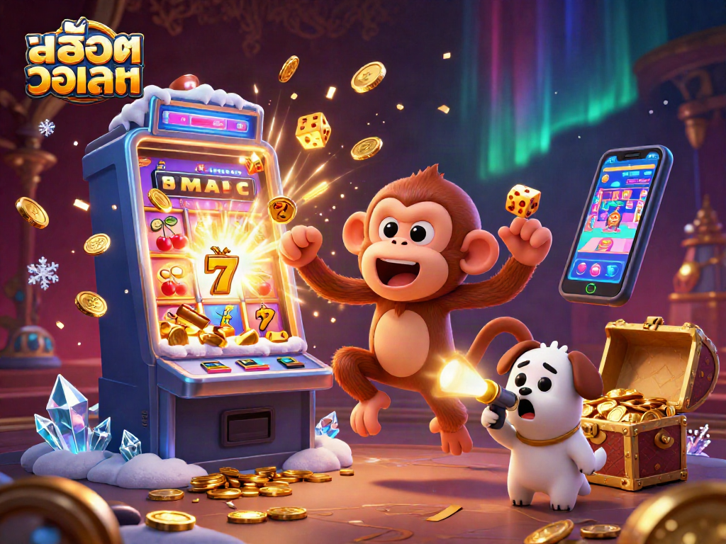 Experience thrilling สล็อตวอเลท action in a vibrant casino scene with dynamic characters and jackpot excitement.