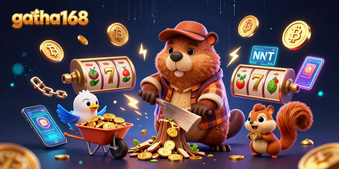 Spin the reels with gacha168 in this vibrant 3D scene featuring charismatic characters and casino elements.