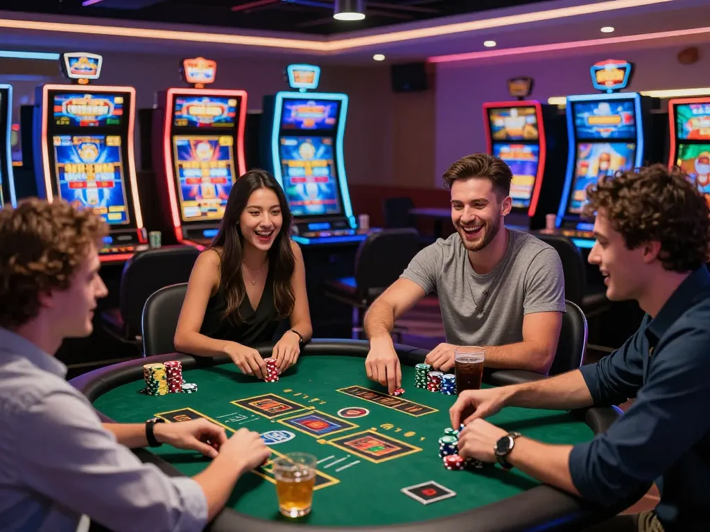 Players enjoying spinpanda online casino games with excitement and vibrant atmosphere.