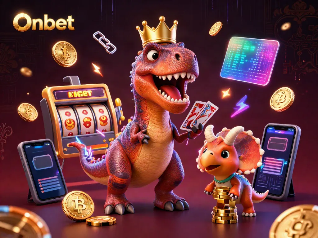 Experience thrilling casino action with Onbet featuring playful dinosaur characters and vibrant gaming elements.