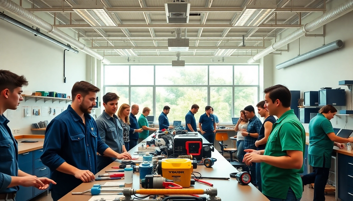 Engaged students at trade schools Oahu focusing on hands-on training in a bright learning environment.