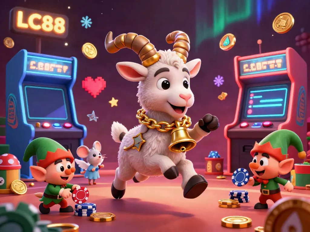 Engage in thrilling games at LC88, where festive characters dance in a vibrant casino setting.
