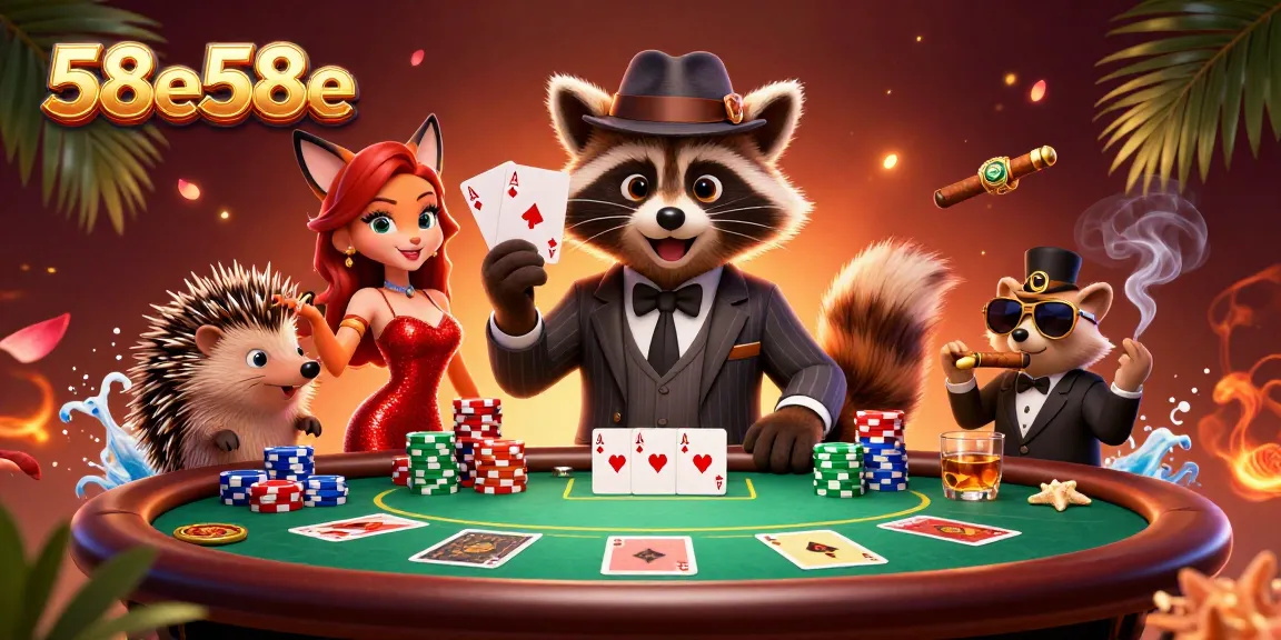 Engage with the world of 58e58e poker as characters celebrate a royal flush.