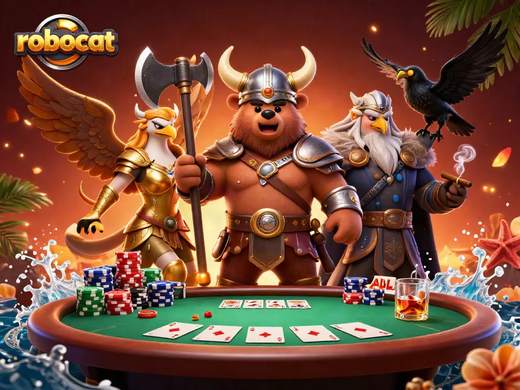 Engage in exciting gameplay at robocat casino featuring vibrant poker scenes.