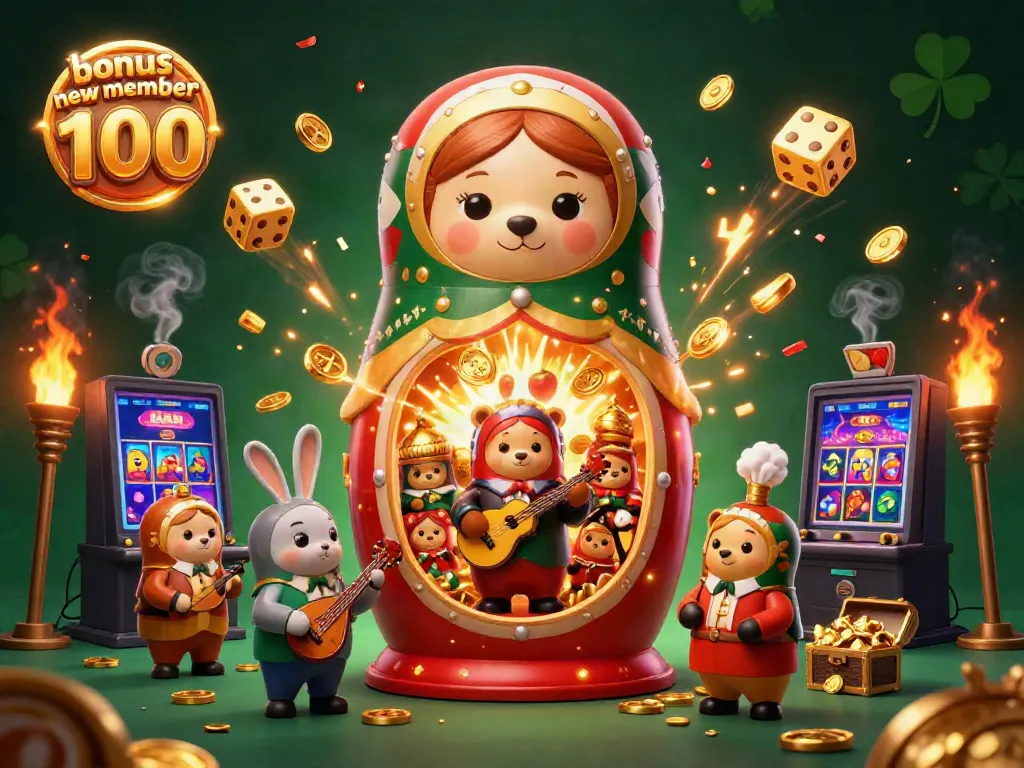Experience the excitement of bonuses with the bonus new member 100 illustration, showcasing vibrant casino elements.