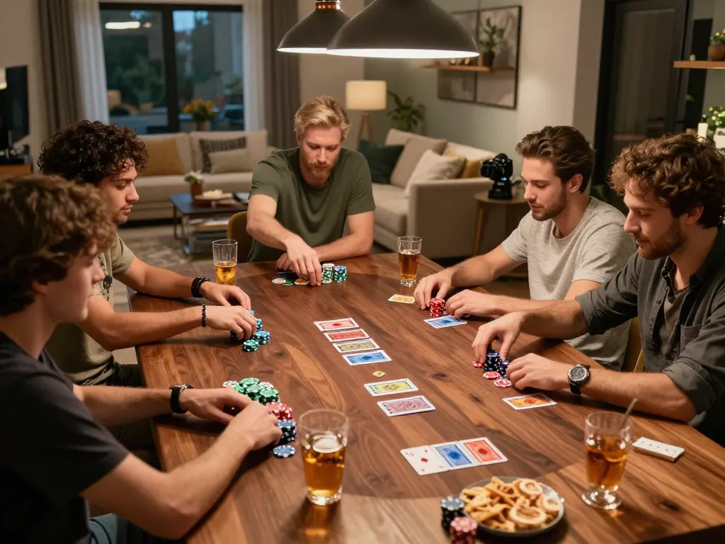 Exciting round of poker with friends at home featuring SHBET gaming strategies in action