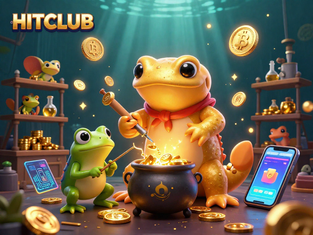 Experience thrilling gameplay at HITCLUB with golden salamanders and cryptocurrency elements illustrated.