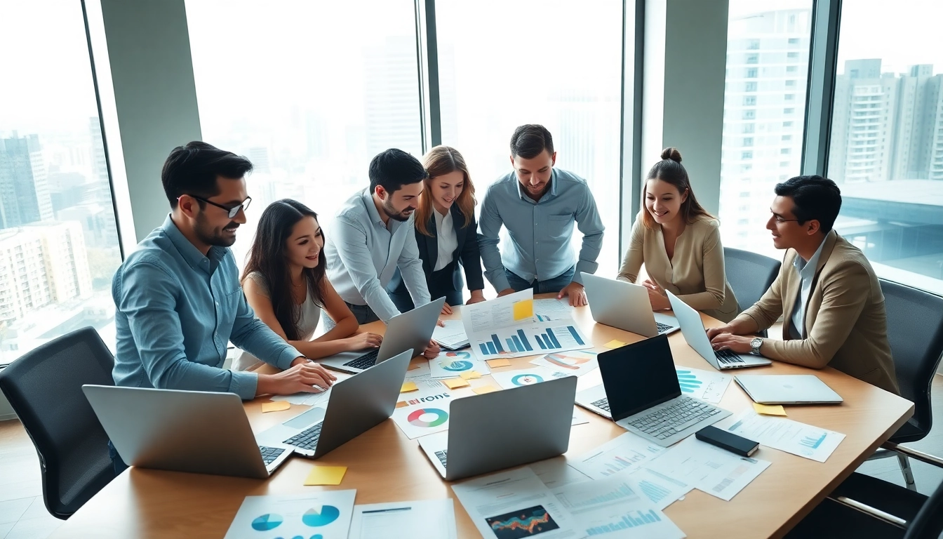Analyze pr websites strategies with a vibrant marketing team collaborating.