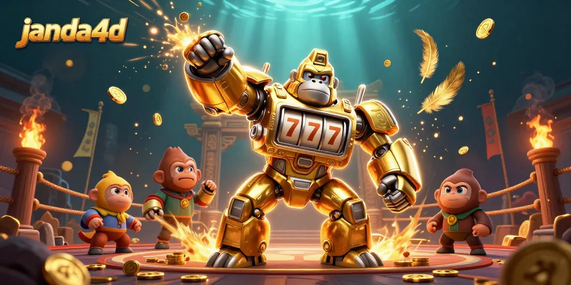 Janda4D menawarkan visual 3D dinamis dengan gorila emas dan elemen judi memukau.