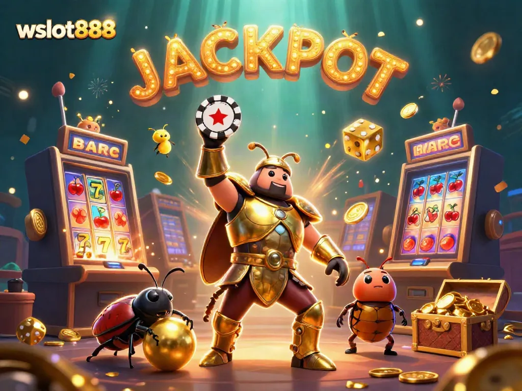 Menangkan jackpot dengan wslot888 dalam ilustrasi kasino yang berwarna-warni dan dinamis.