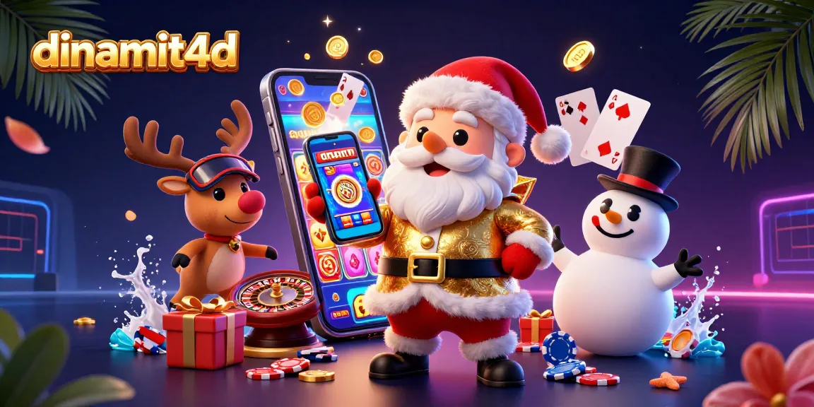 Spin and win at dinamit4d with Santa and friends in a vibrant casino scene!