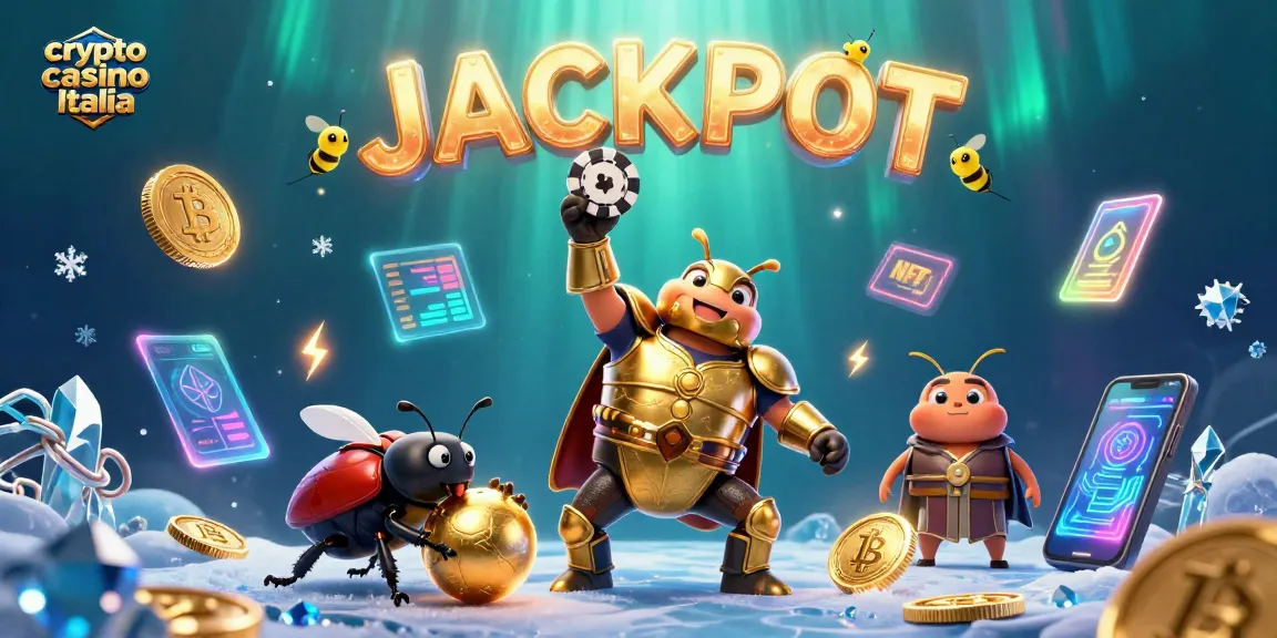 Gioca al crypto casino Italia con un scarabeo ercole che celebra la vittoria sulle criptovalute.