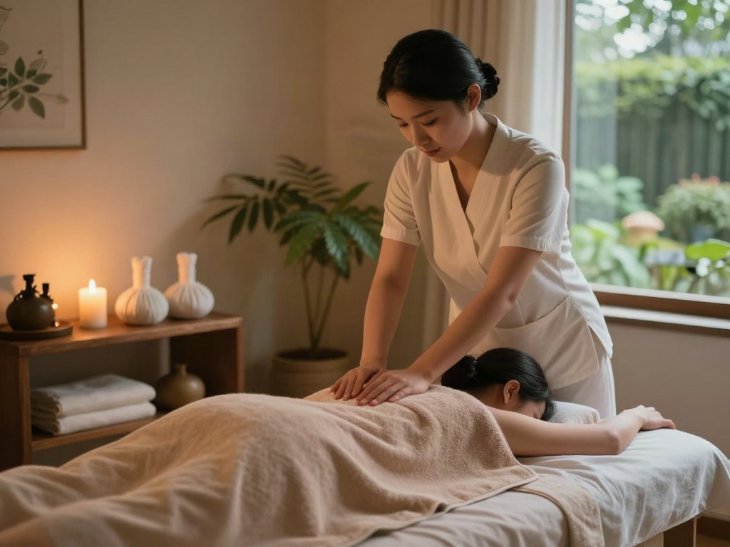 별내출장마사지 session in a serene spa room, emphasizing relaxation and soothing techniques.