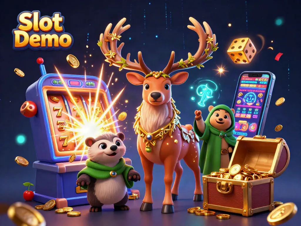 Experience thrilling gameplay with Slot Demo featuring a druid stag and badger amidst bursting slot machines.