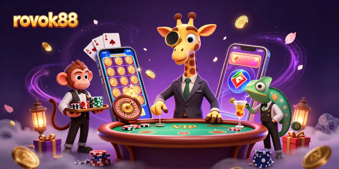 Play thrilling slot games and win big at rokok88 with vibrant characters in a rich casino scene.