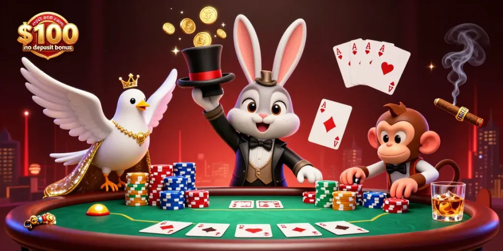 Experience the excitement of royal ace casino $100 no deposit bonus with energetic characters and casino elements.