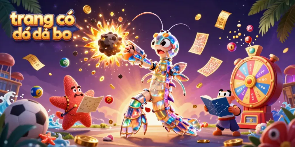 Trang cá độ đá bóng với nhân vật samurai 3D và nhiều biểu tượng thể thao sôi động.