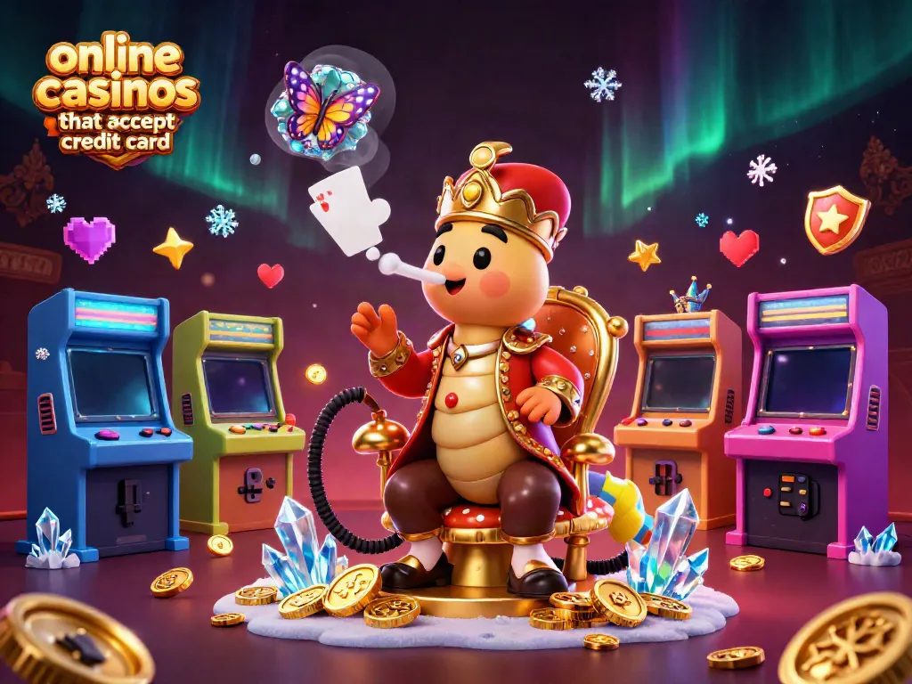 Experience vibrant online casinos that accept credit card with an energetic, colorful 3D illustration.