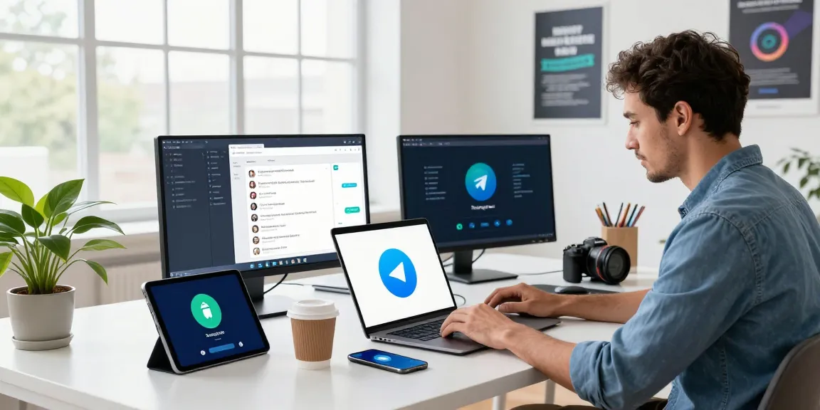 Using Telegram on Android in a modern workspace, showcasing productivity in China