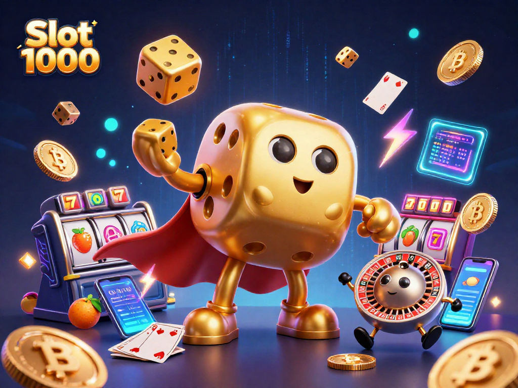 Engage with Slot 1000's thrilling gameplay through this vibrant 3D illustration of dazzling slot elements.