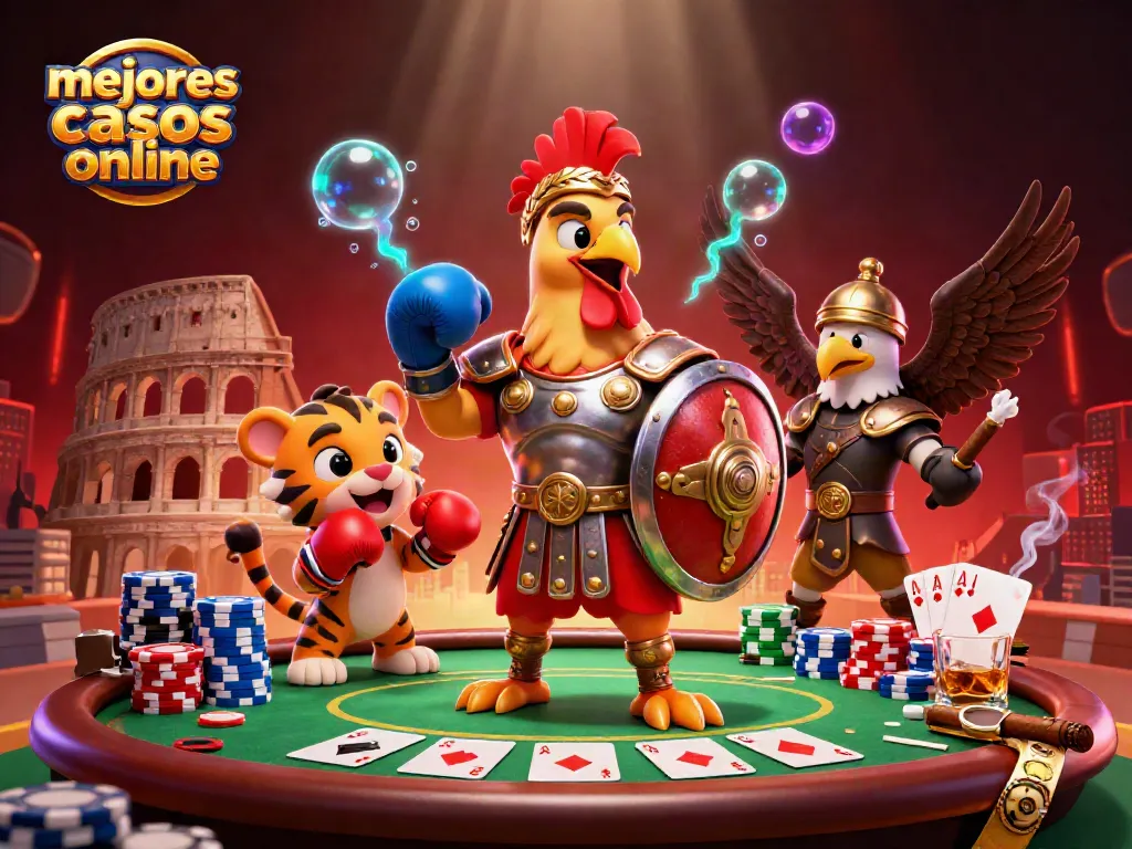 Visualiza los mejores casinos online con una ilustración dinámica llena de acción y estrategia.