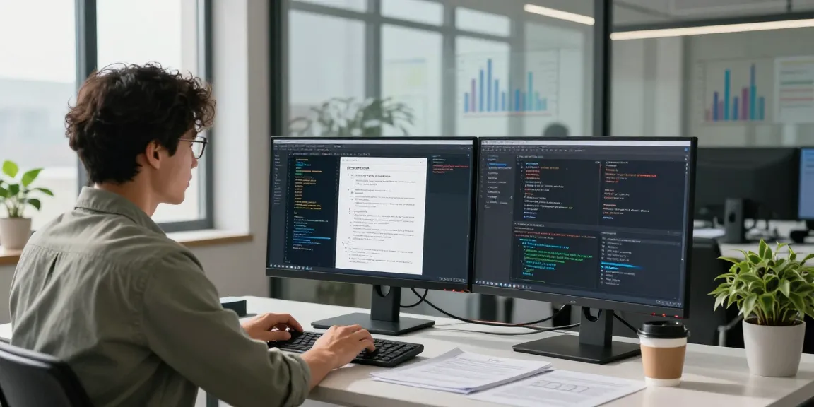 Data scientist using advanced tech to detect fraud in PDF documents in a modern workspace.