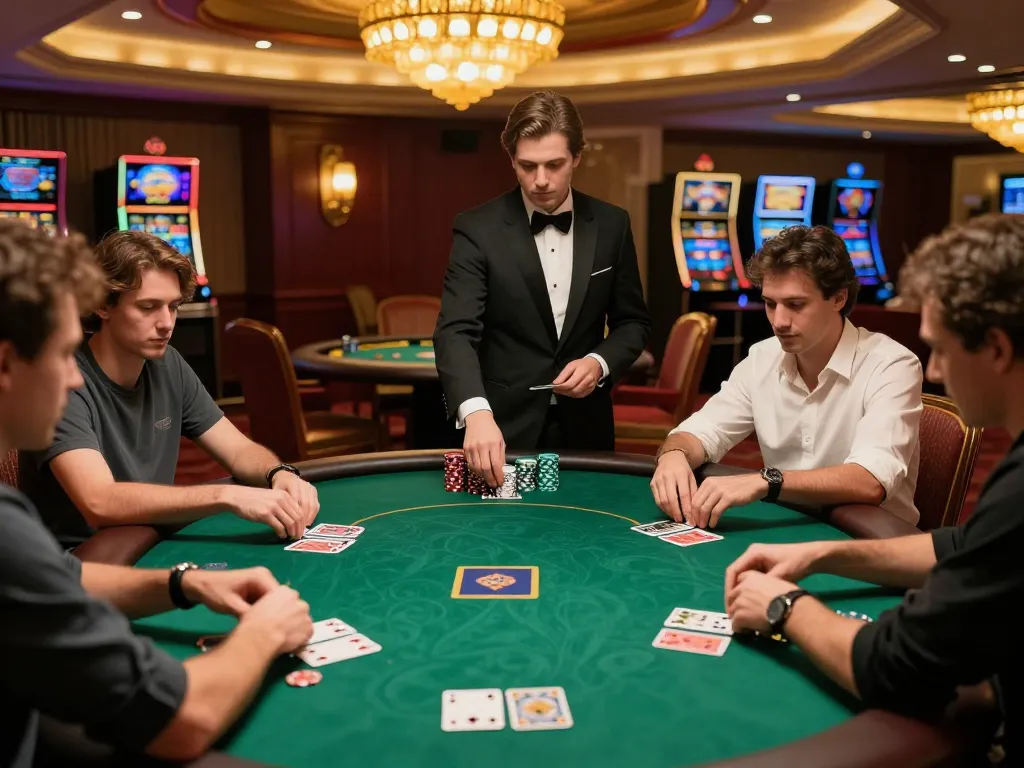 Players engaged in a strategic game of poker at MAX88 casino, vibrant atmosphere enhancing gameplay.