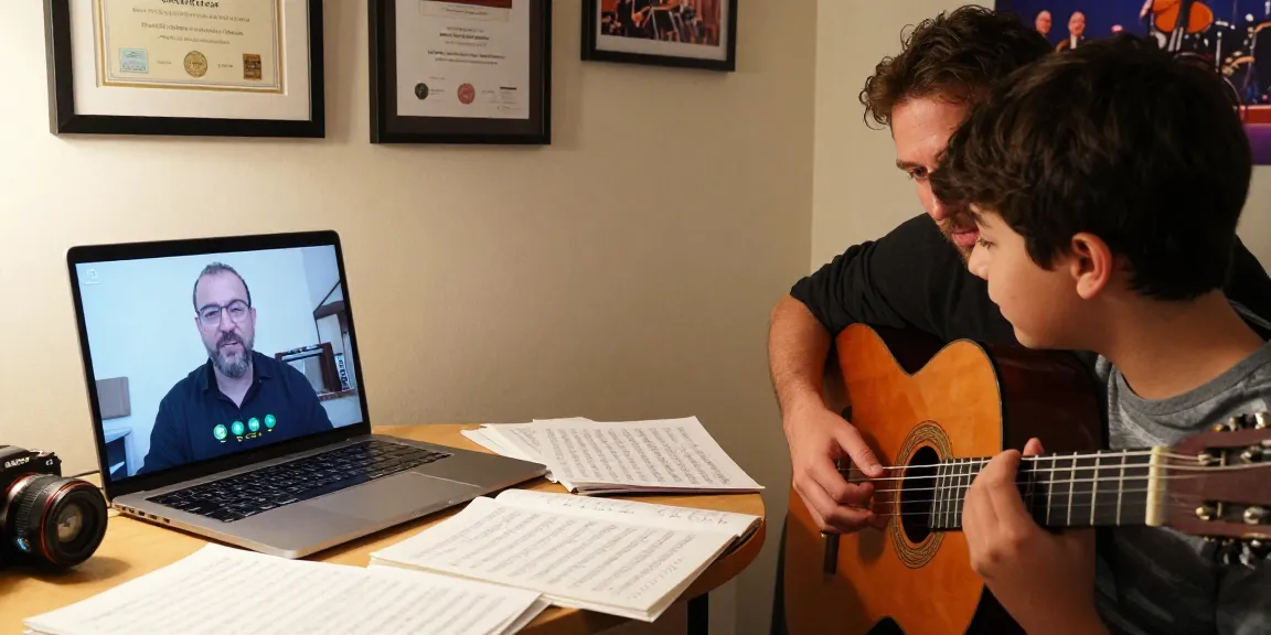 Engaging online classical guitar teacher online session with personalized instruction.