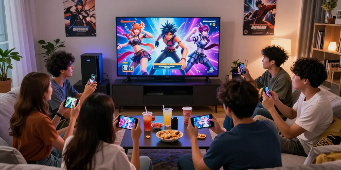 Friends enjoying mobile hentai games together in a cozy living room, creating an engaging gaming atmosphere.
