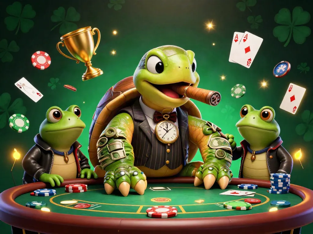 Juega al póker online en España con esta ilustración vibrante que muestra a personajes animados en acción.