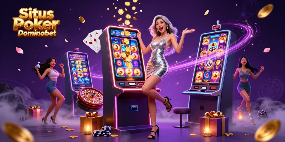Situs Poker Dominobet offers thrilling action with a celebratory Asian woman in a vibrant casino setting.