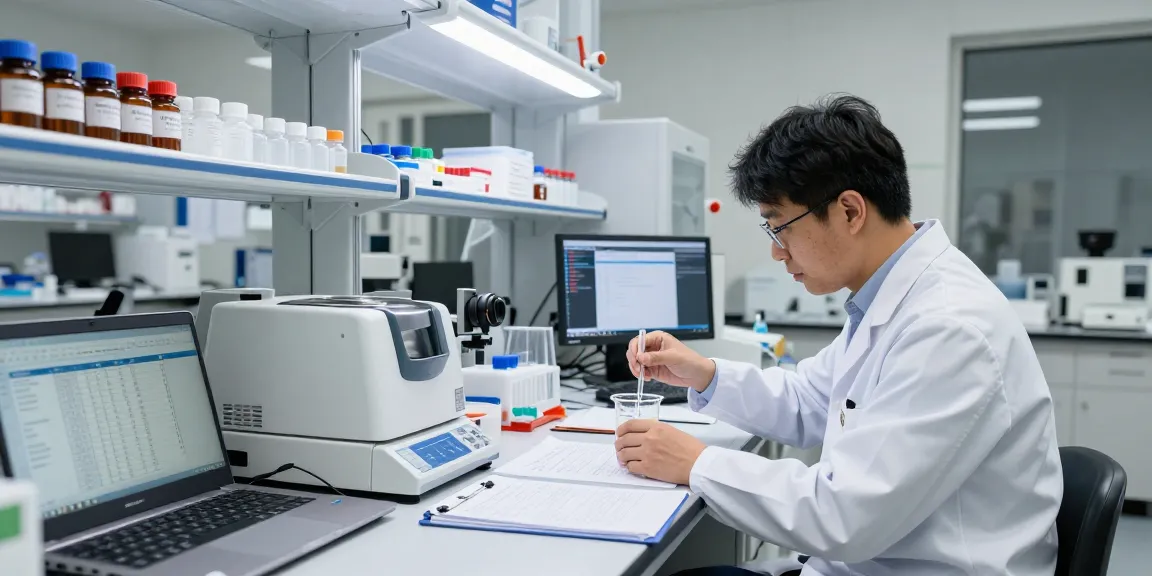 Scientist conducting research on American-made research peptides in a professional lab setting