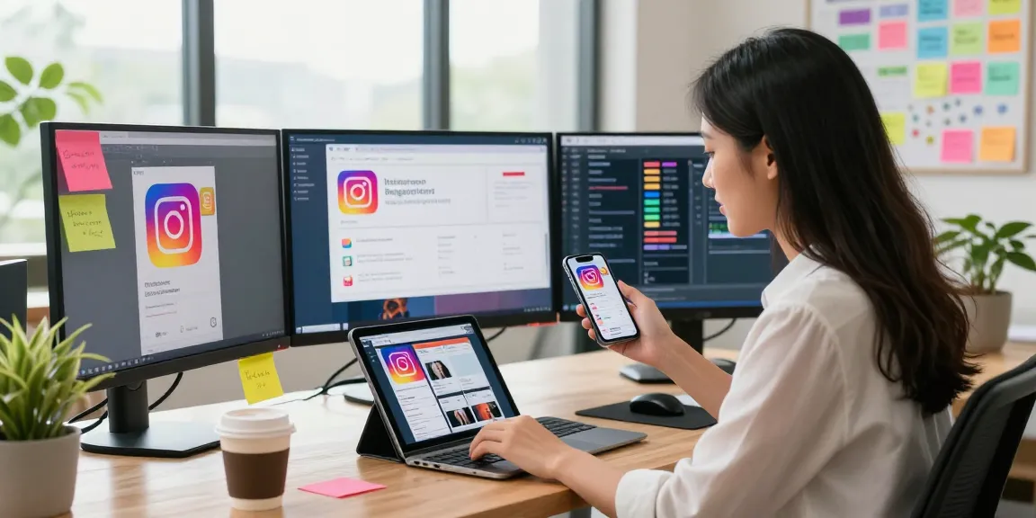 Buy Instagram views with a marketing professional analyzing social metrics in a vibrant workspace.