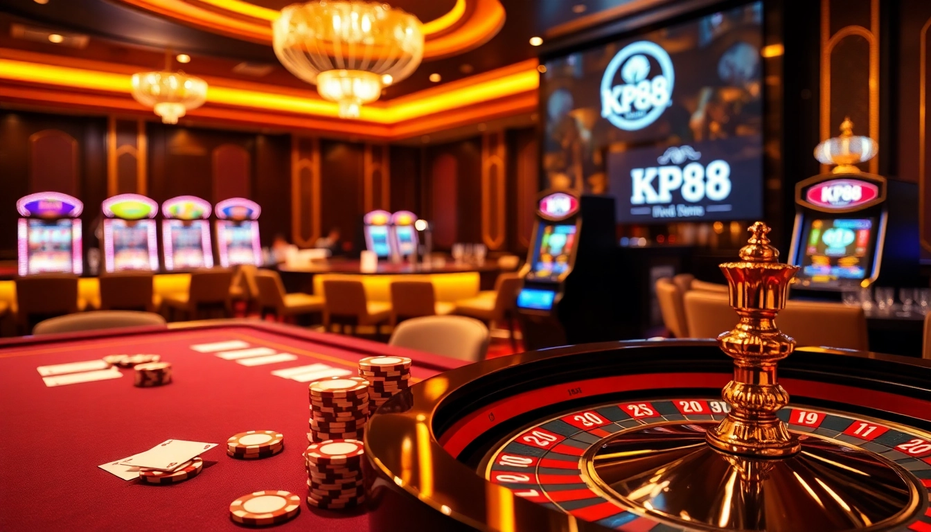 Experience the excitement of KP88 with vibrant casino tables and luxurious gaming elements.