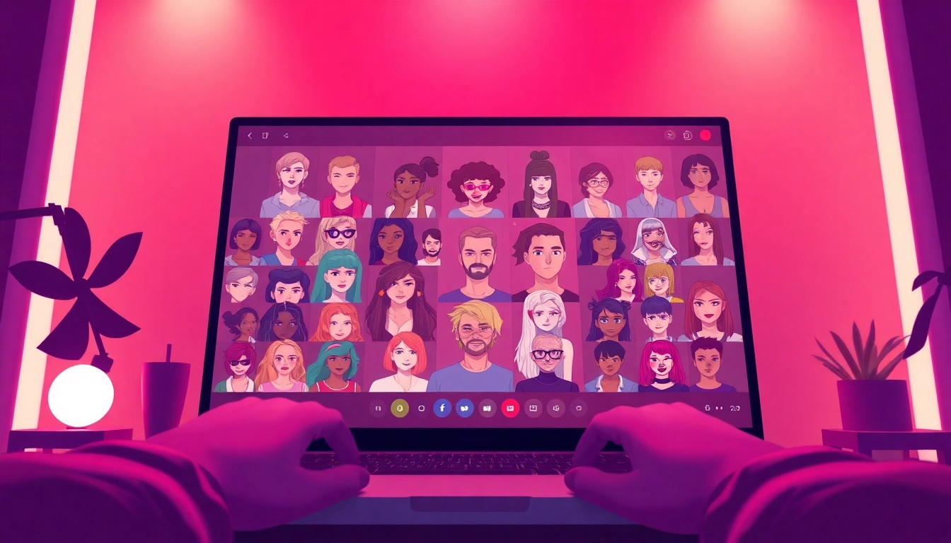 Interactive scene of free NSFW character AI creation showcasing vibrant digital characters.